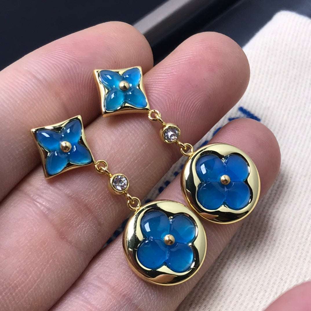 [Lucky Star]STAR AND SUN AGATE DIAMOND EARRINGS