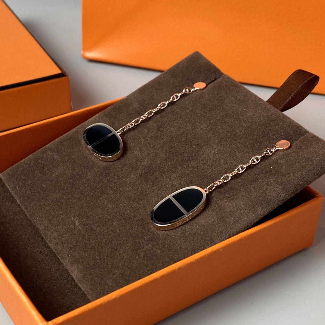 [Lucky Star]CHAINE VERSO BLACK CERAMIC EARRINGS