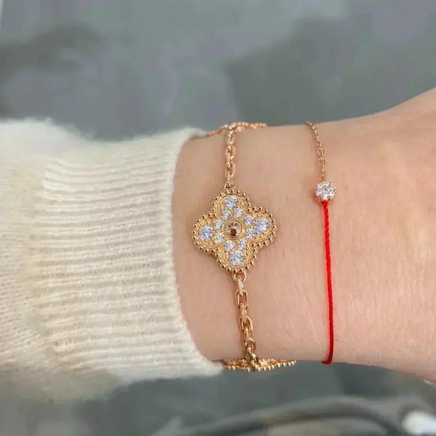 [Lucky Star]CLOVER 5 MOTIFS  FULL DIAMOND BRACELET