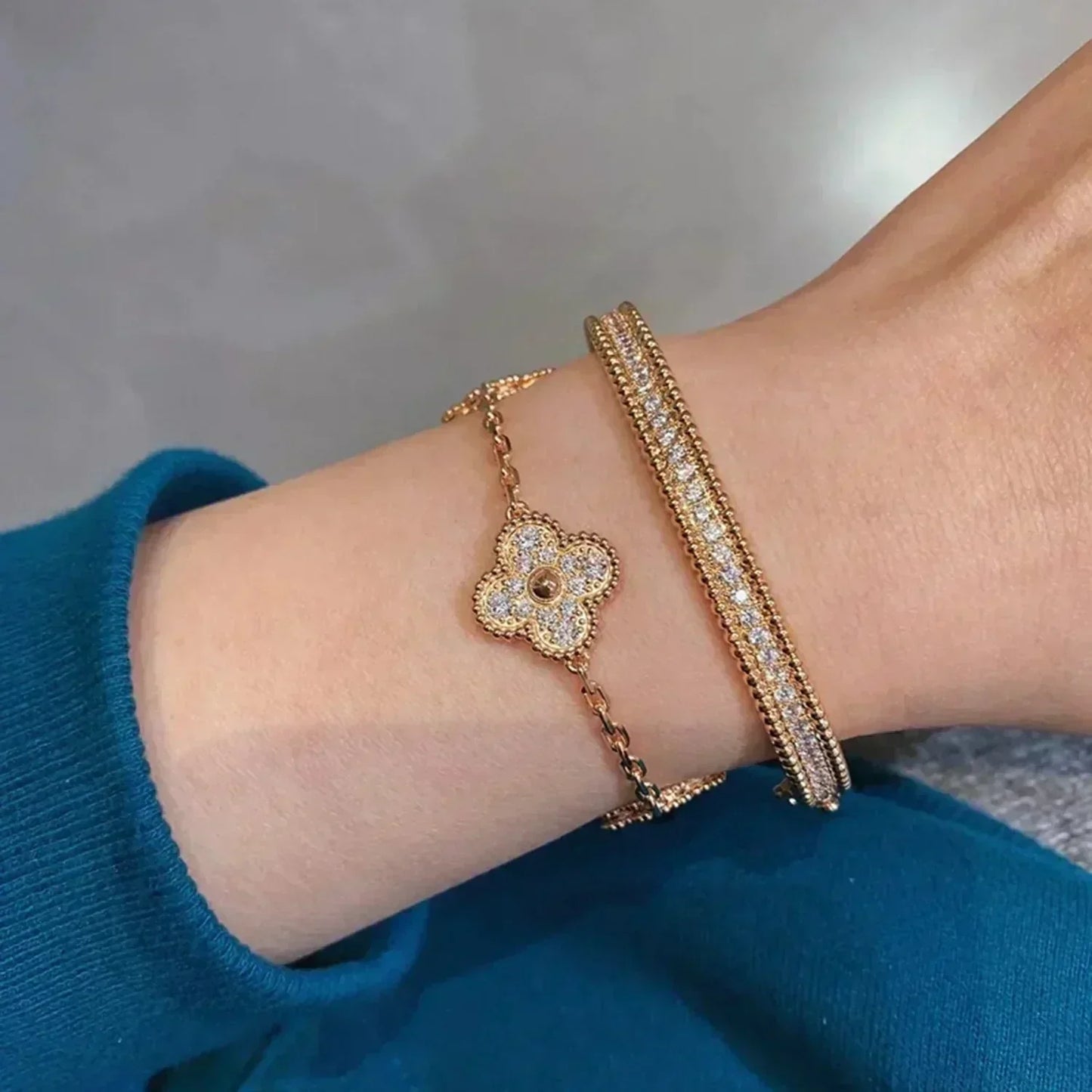 [Lucky Star]CLOVER 5 MOTIFS  FULL DIAMOND BRACELET