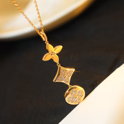 [Lucky Star]STAR AND SUN DIAMOND PINK GOLD NECKLACE