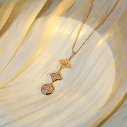 [Lucky Star]STAR AND SUN DIAMOND PINK GOLD NECKLACE