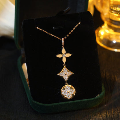 [Lucky Star]STAR AND SUN DIAMOND PINK GOLD NECKLACE