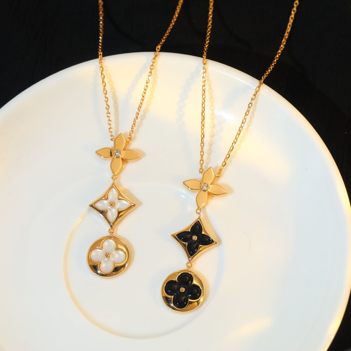 [Lucky Star]STAR AND SUN ONYX PINK GOLD NECKLACE