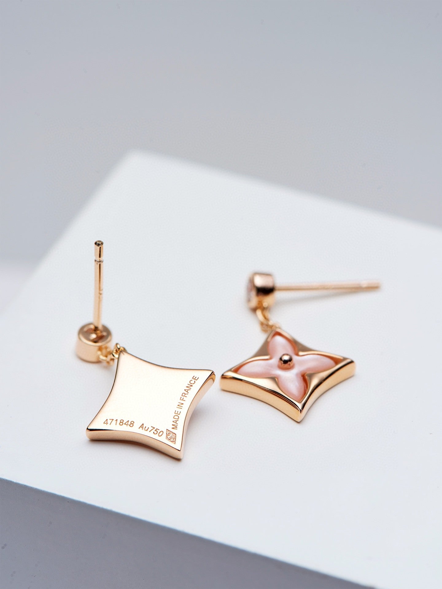 [Lucky Star]DOUBLE STAR PINK GOLD MOP DROP EARRINGS