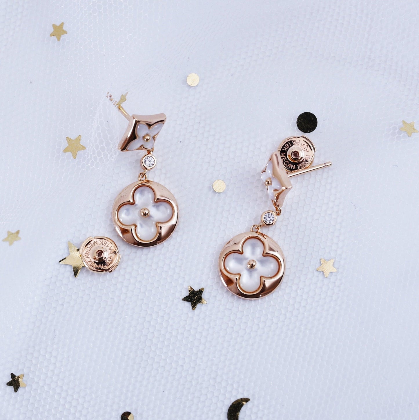 [Lucky Star]STAR AND SUN PINK GOLD MOP DROP EARRINGS