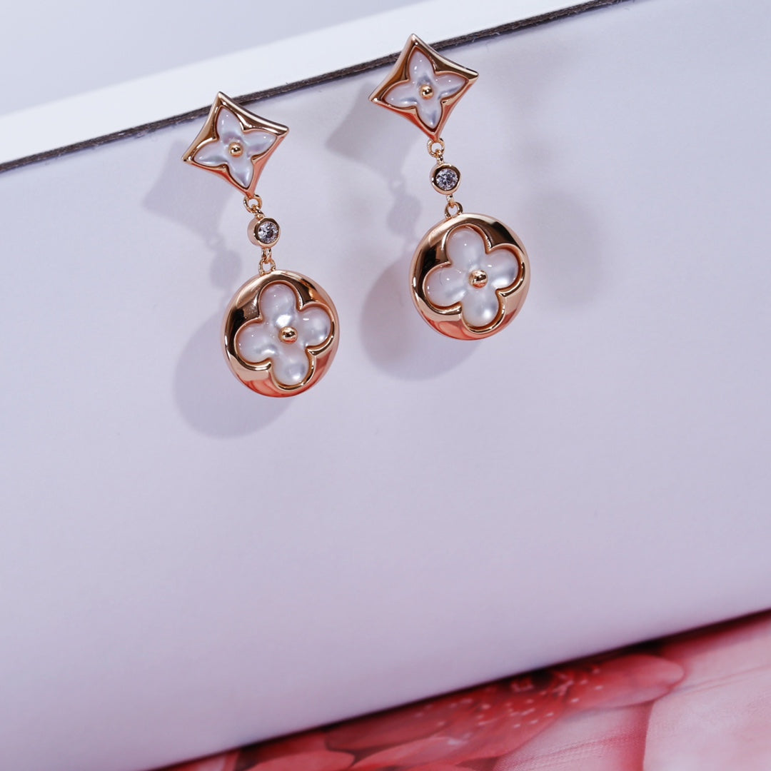 [Lucky Star]STAR AND SUN PINK GOLD MOP DROP EARRINGS