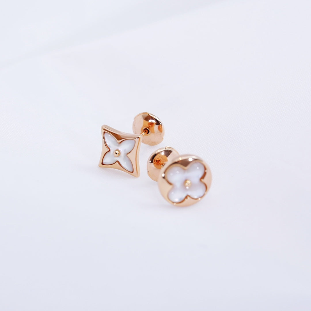 [Lucky Star]STAR AND SUN PINK GOLD MOP STUD EARRINGS