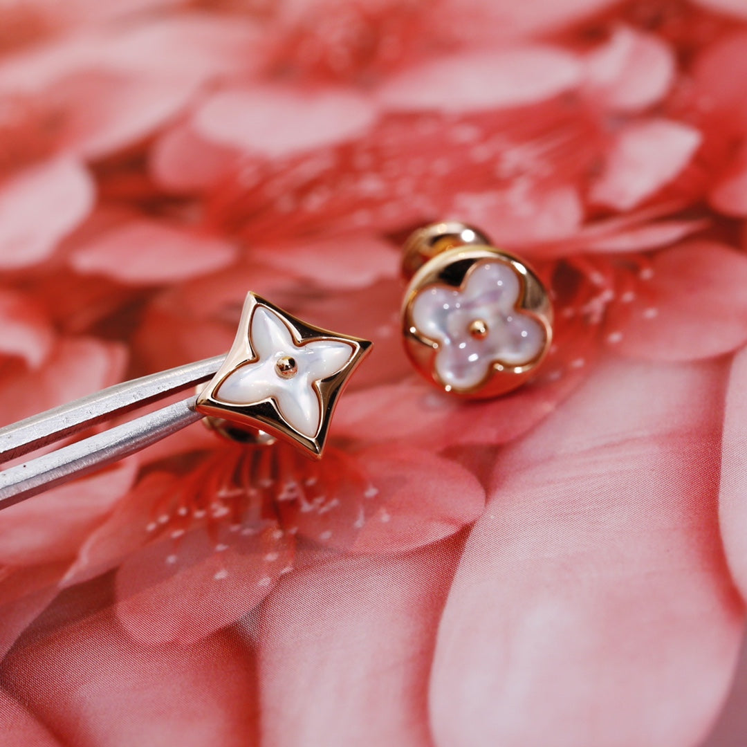 [Lucky Star]STAR AND SUN PINK GOLD MOP STUD EARRINGS