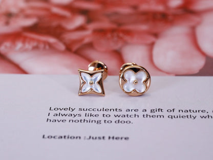 [Lucky Star]STAR AND SUN PINK GOLD MOP STUD EARRINGS