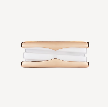 [Lucky Star]ZERO 1 TWO-BAND LOOPS AND WHITE CERAMIC SPIRAL PINK GOLD RING