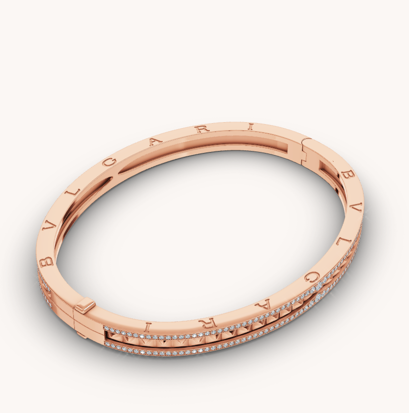 [Lucky Star]ZERO 1 SPIRAL AND PAVED DIAMOND PINK GOLD BRACELET