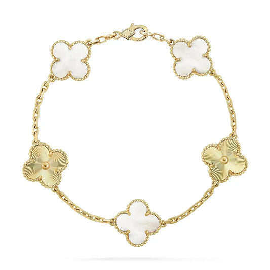 [Lucky Star]CLOVER BRACELET 5 MOTIF WHITE MOP PINK GOLD