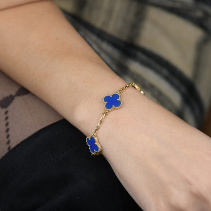 [Lucky Star]CLOVER 5 MOTIFS BLUE AGATE BRACELET