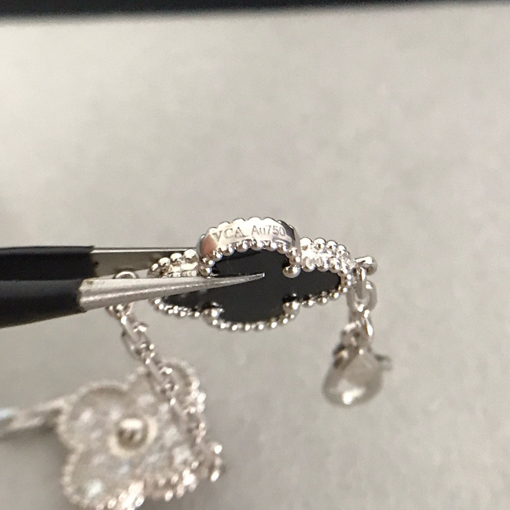 [Lucky Star]CLOVER 5 MOTIF ONYXS DIAMOND BRACELET SILVER