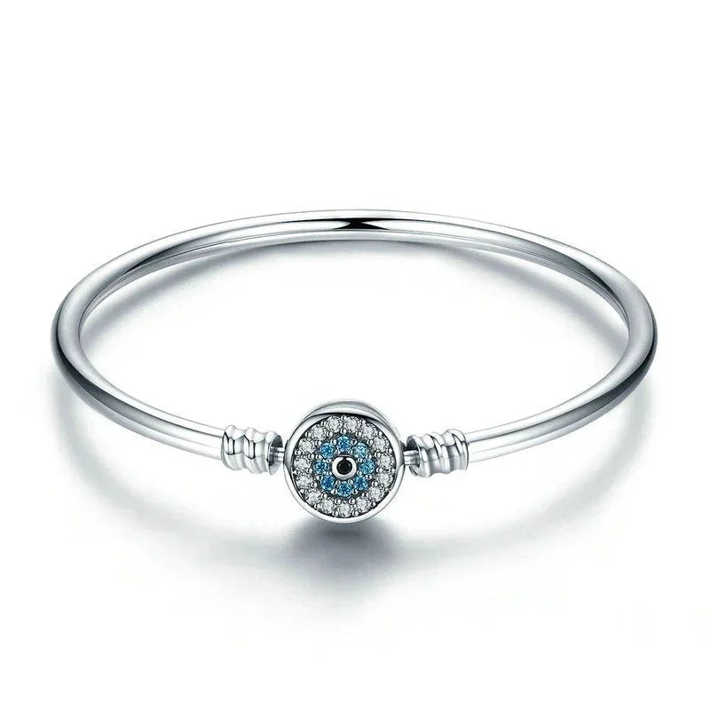 Blue Evil Eye Bangle Demon Eye Charm Bracelet Clear CZ Luxury