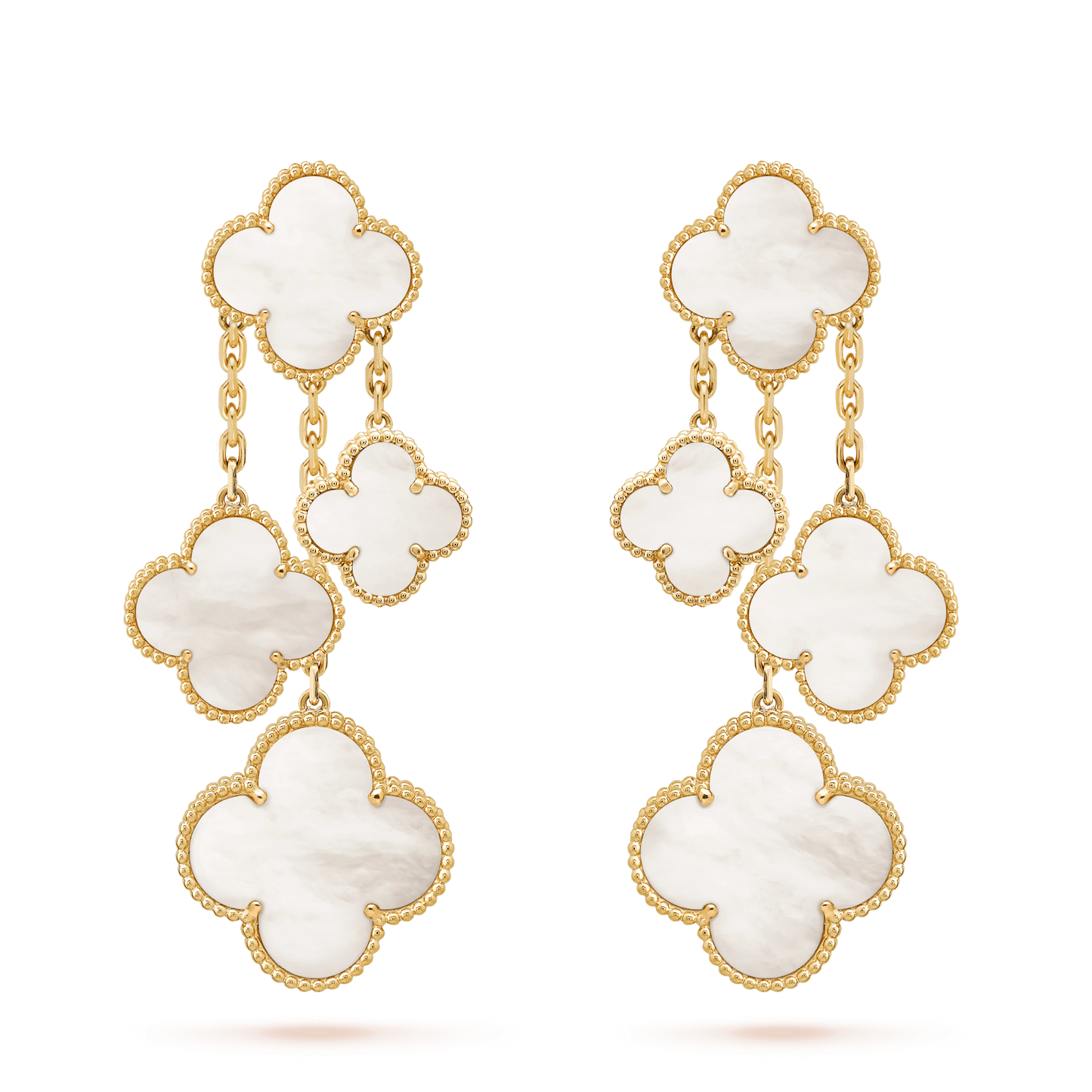 [Lucky Star]CLOVER EARRINGS WHITE MOP 4 MOTIFS GOLD