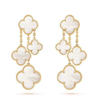 [Lucky Star]CLOVER EARRINGS WHITE MOP 4 MOTIFS GOLD