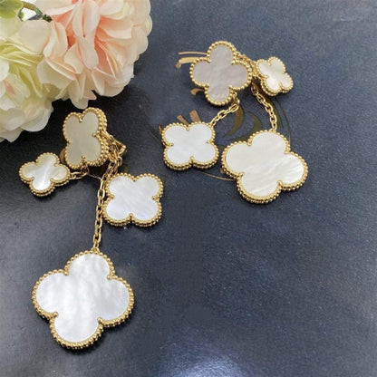 [Lucky Star]CLOVER EARRINGS WHITE MOP 4 MOTIFS GOLD