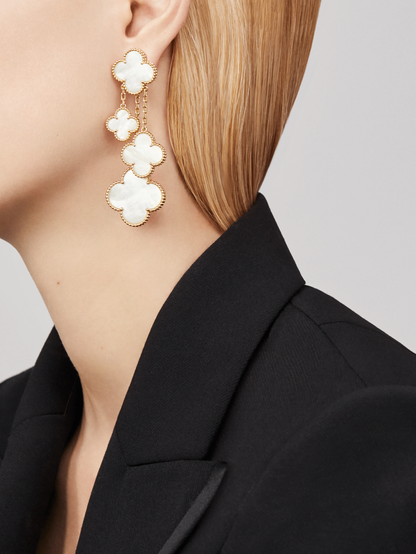 [Lucky Star]CLOVER EARRINGS WHITE MOP 4 MOTIFS GOLD
